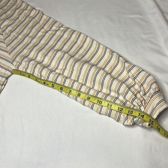 Lush Women’s Mustard Navy Striped Balloon Sleeve Sweatshirt Size Small - Picture 7 of 9